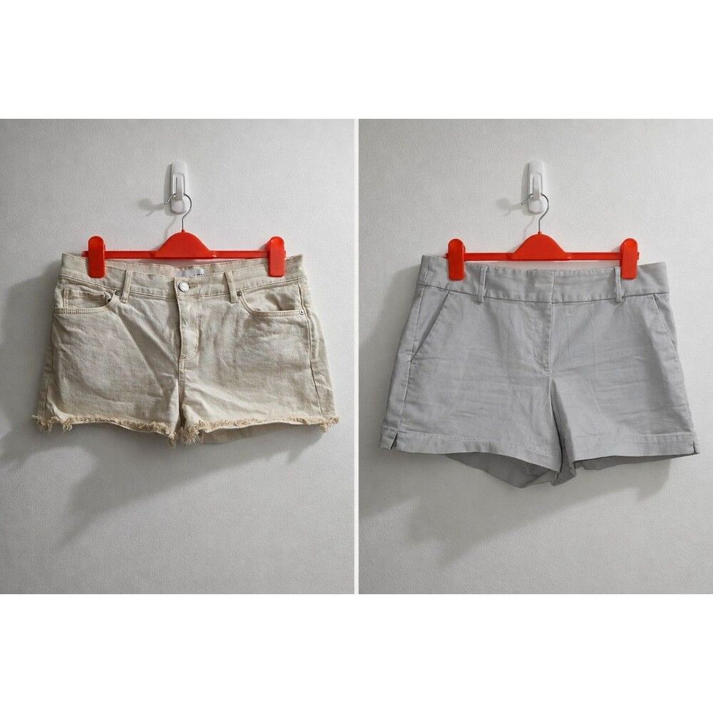 LOFT Women's Shorts Lot Size 8 Beige Denim Frayed Hem & Gray Chino Shorts